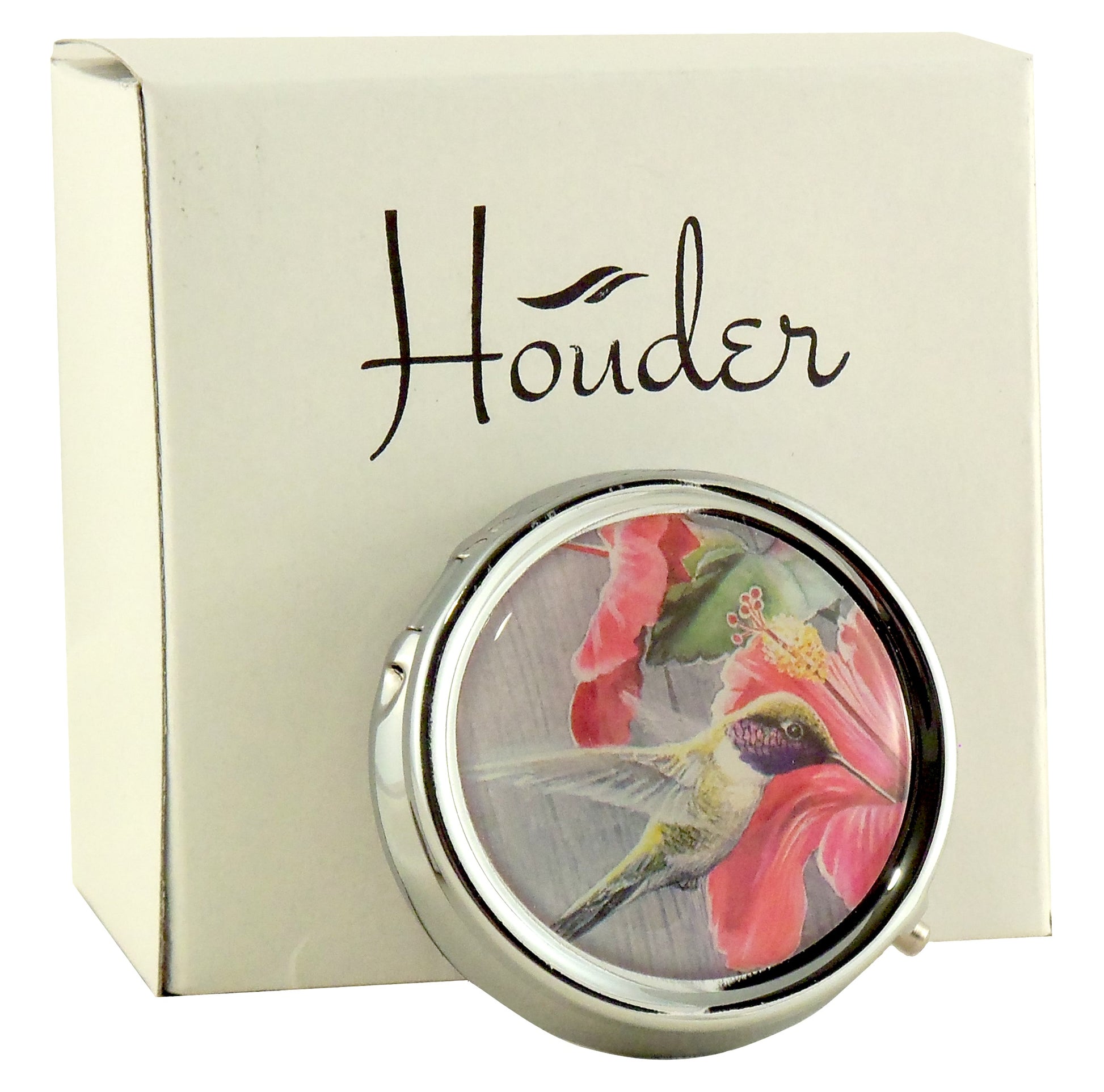 Designer Pill Box for Purse or Pocket (Round) - Gift Box Included Houder