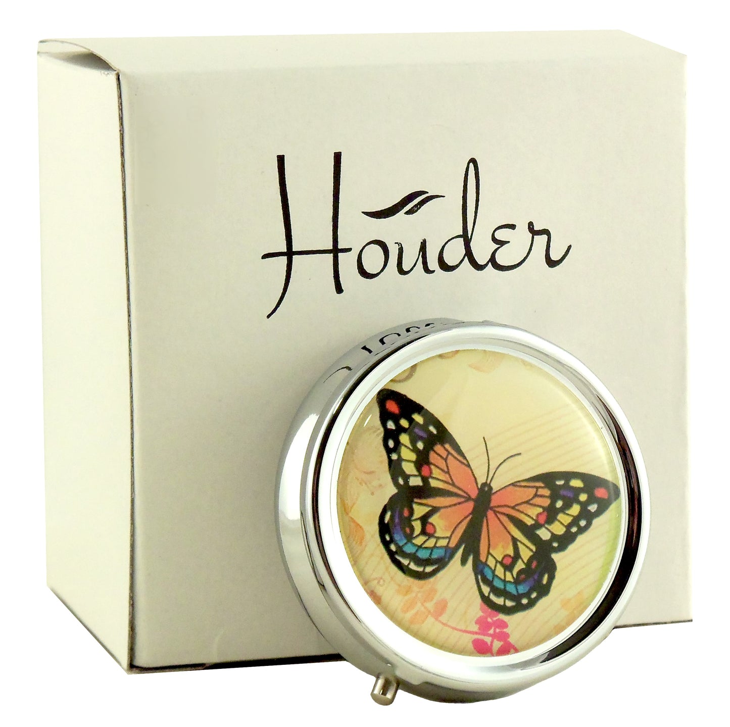 Designer Pill Box for Purse or Pocket (Round) - Gift Box Included Houder