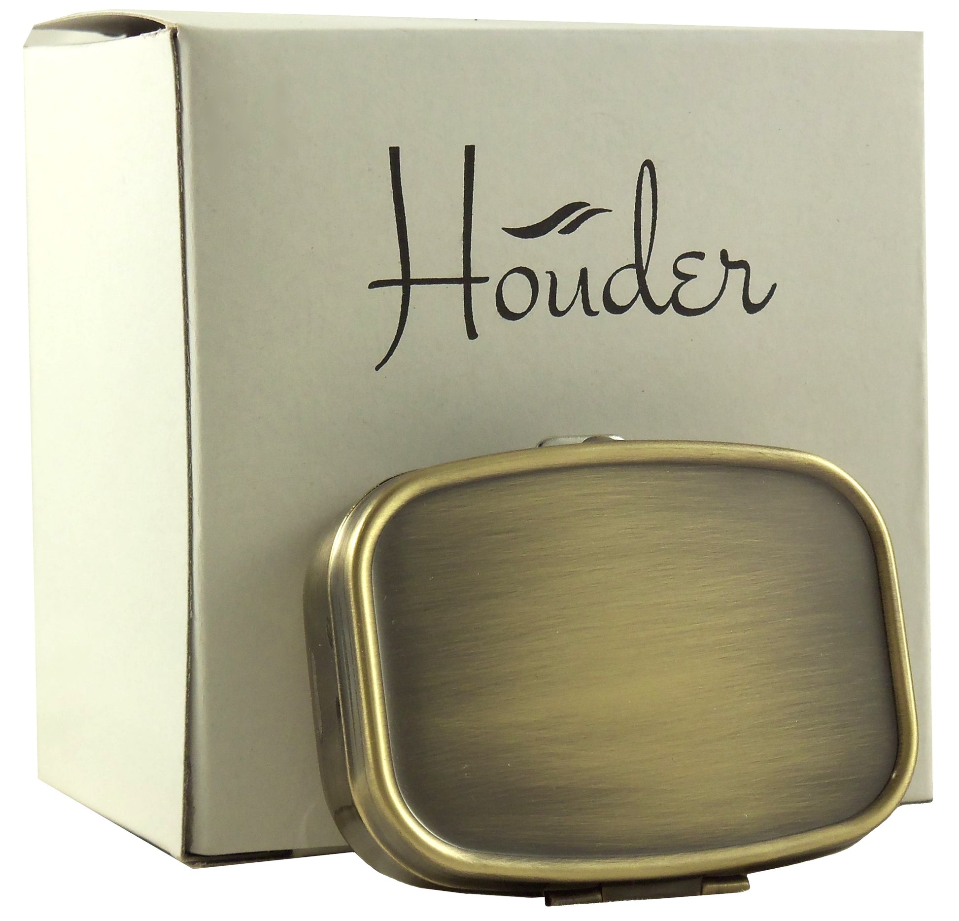 Classy Brass Metal Pill Box for Purse or Pocket - Gift Box Included Houder