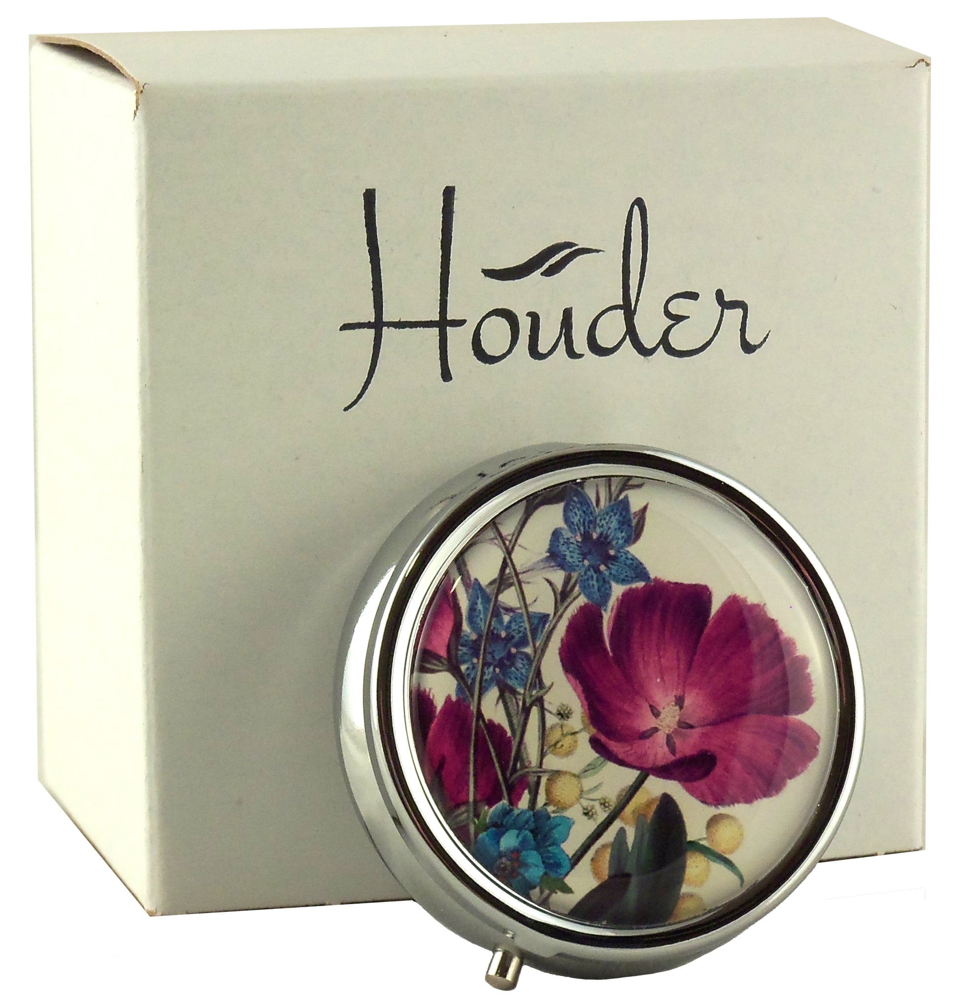 Designer Pill Box for Purse or Pocket (Round) - Gift Box Included Houder