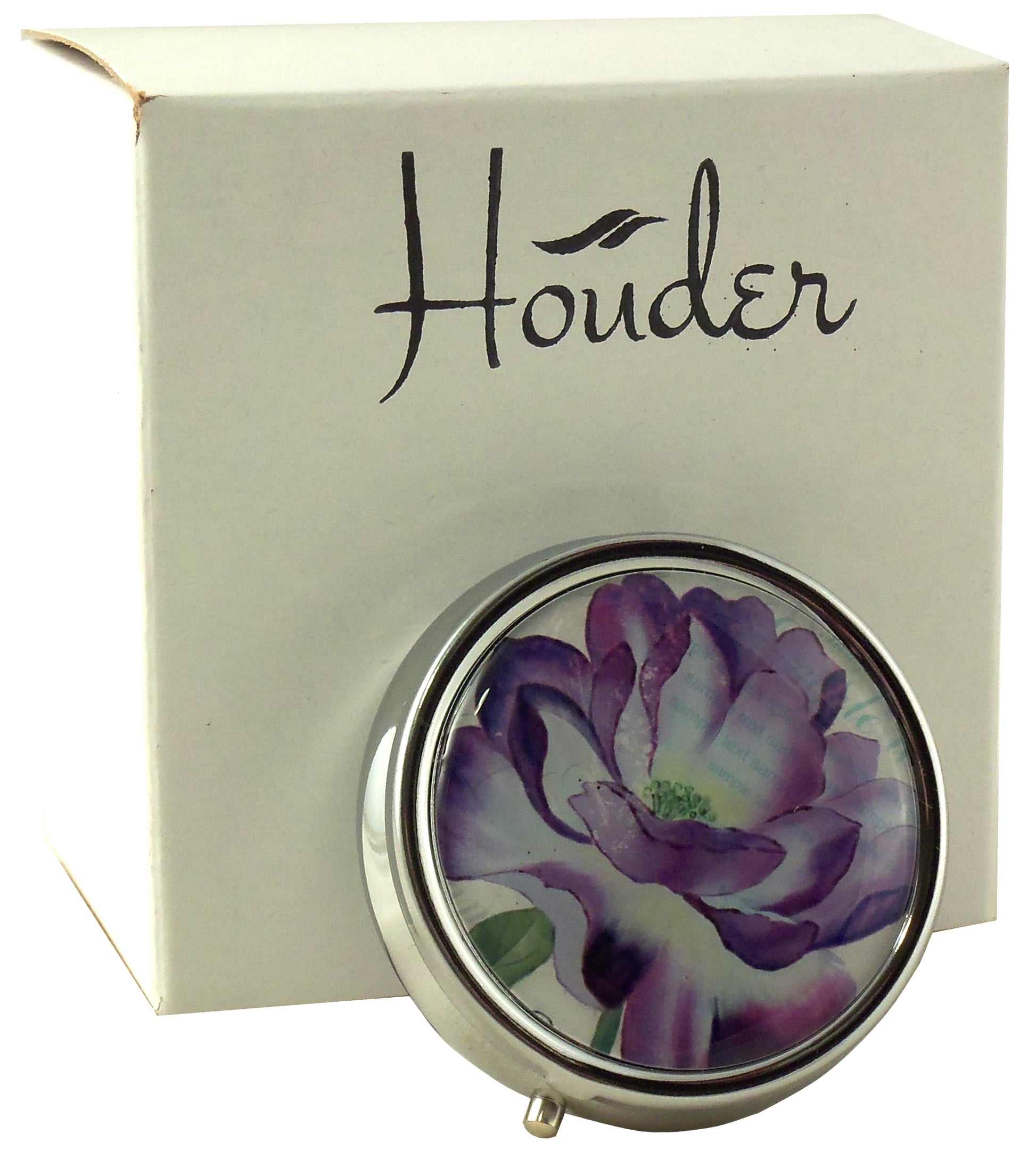 Designer Pill Box for Purse or Pocket (Round) - Gift Box Included Houder