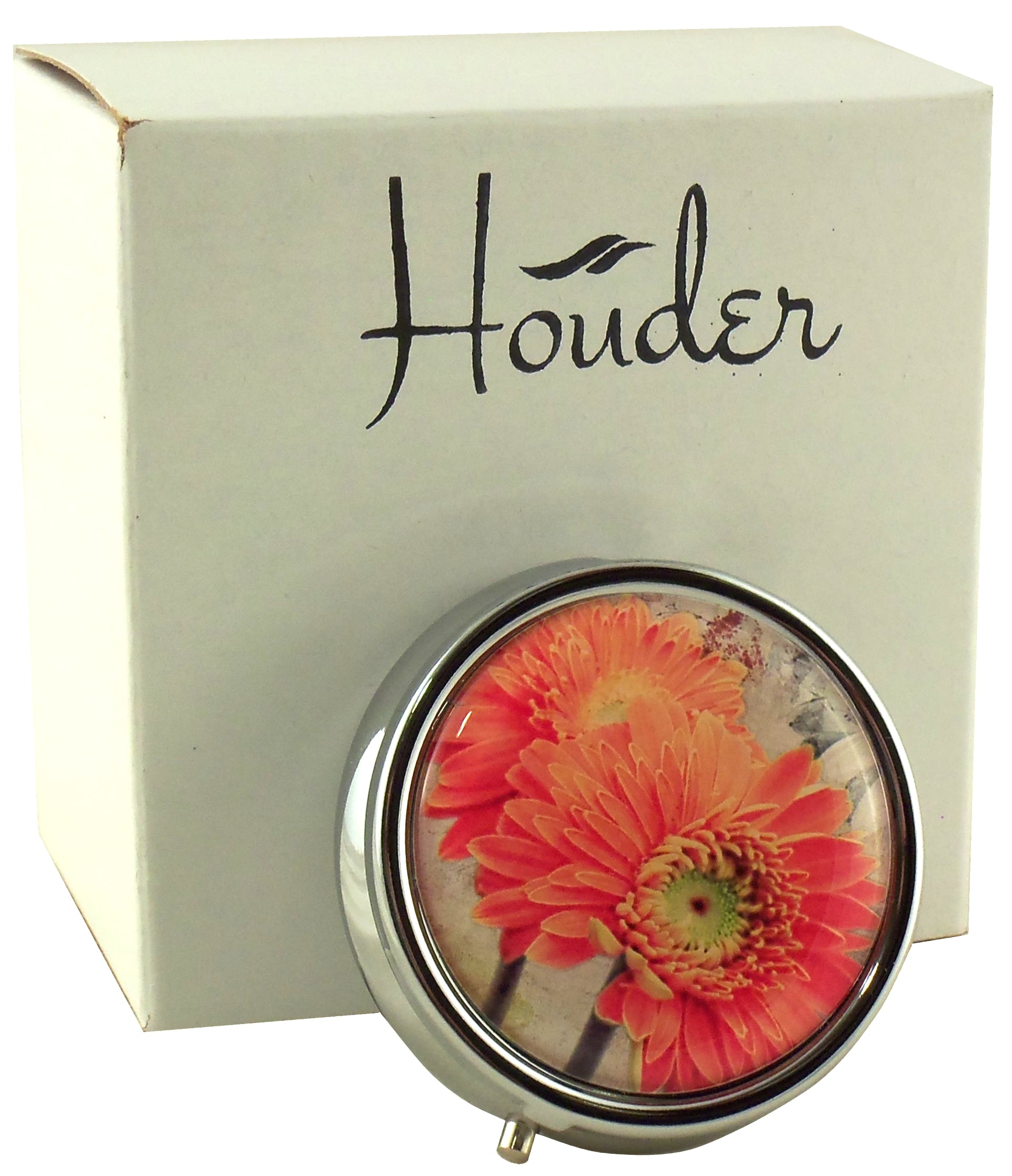 Designer Pill Box for Purse or Pocket (Round) - Gift Box Included Houder