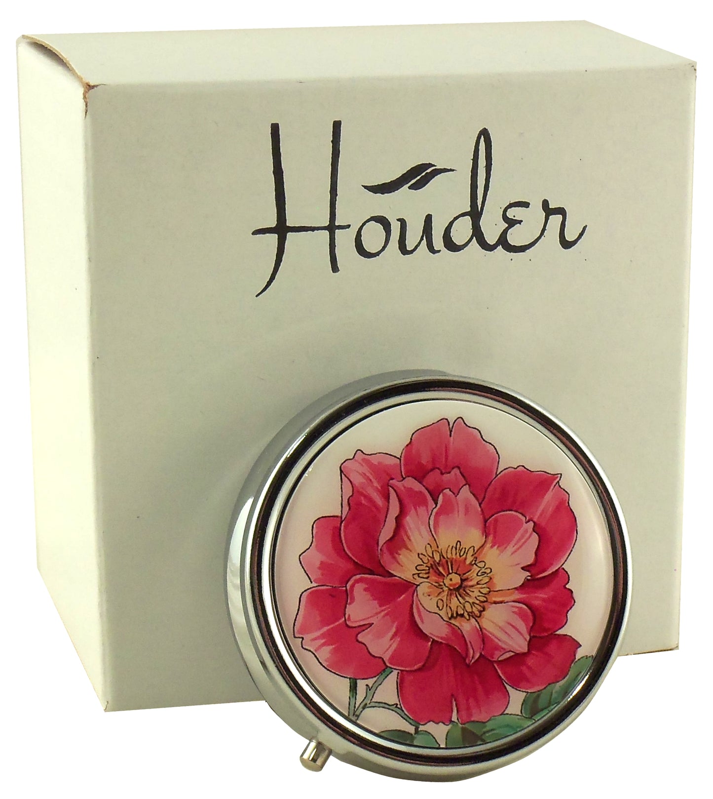 Designer Pill Box for Purse or Pocket (Round) - Gift Box Included Houder