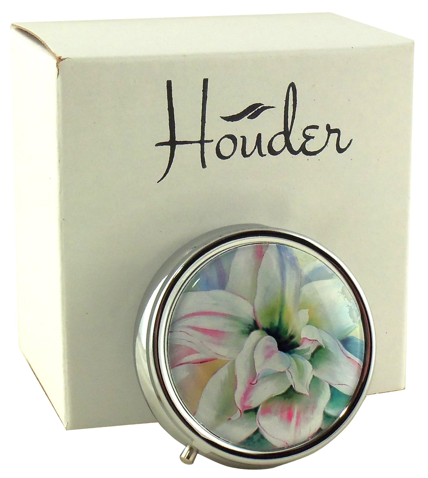 Designer Pill Box for Purse or Pocket (Round) - Gift Box Included Houder