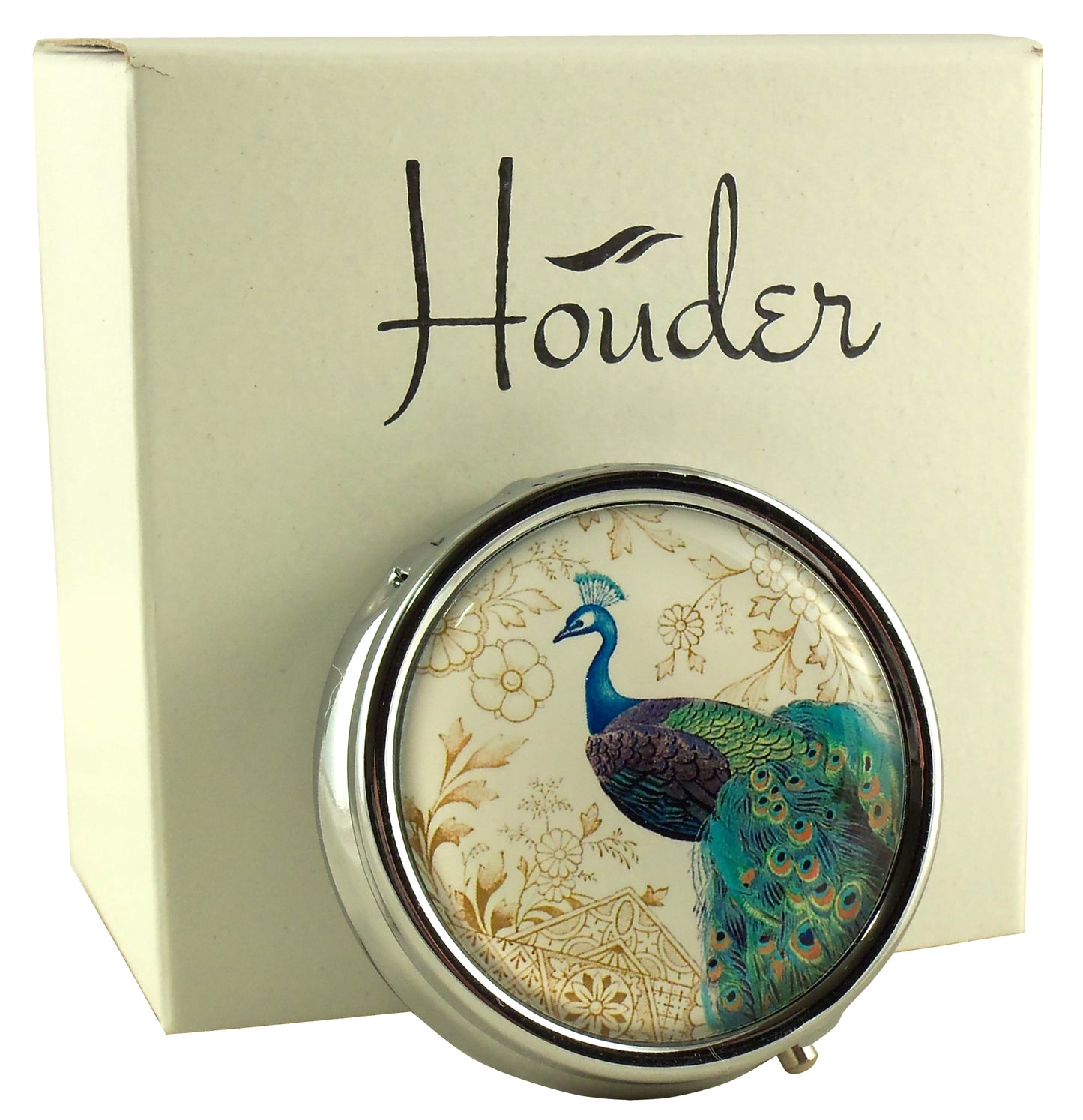 Designer Pill Box for Purse or Pocket (Round) - Gift Box Included Houder