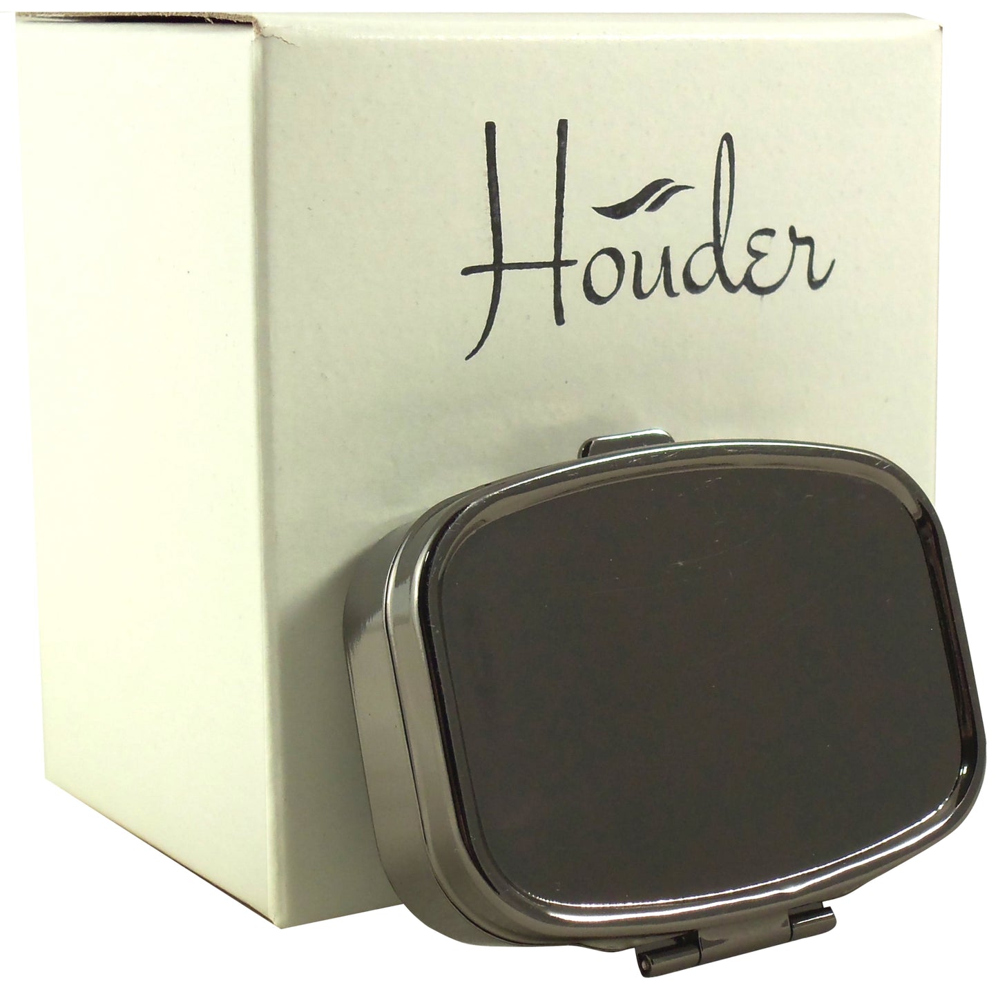 Classy Gray Metal Pill Box for Purse or Pocket - Gift Box Included Houder