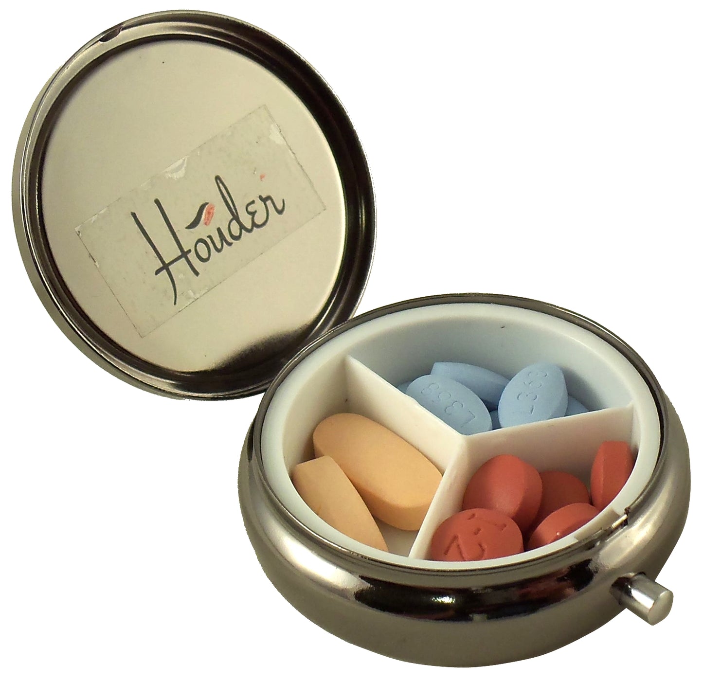 Classy Gray Metal Pill Box for Purse or Pocket - Gift Box Included Houder