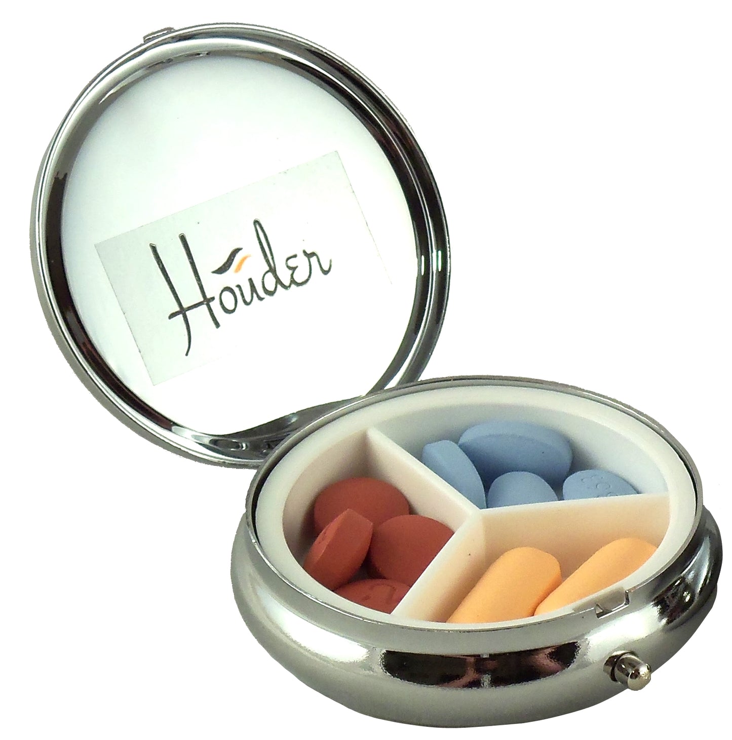 Designer Pill Box for Purse or Pocket (Round) - Gift Box Included Houder