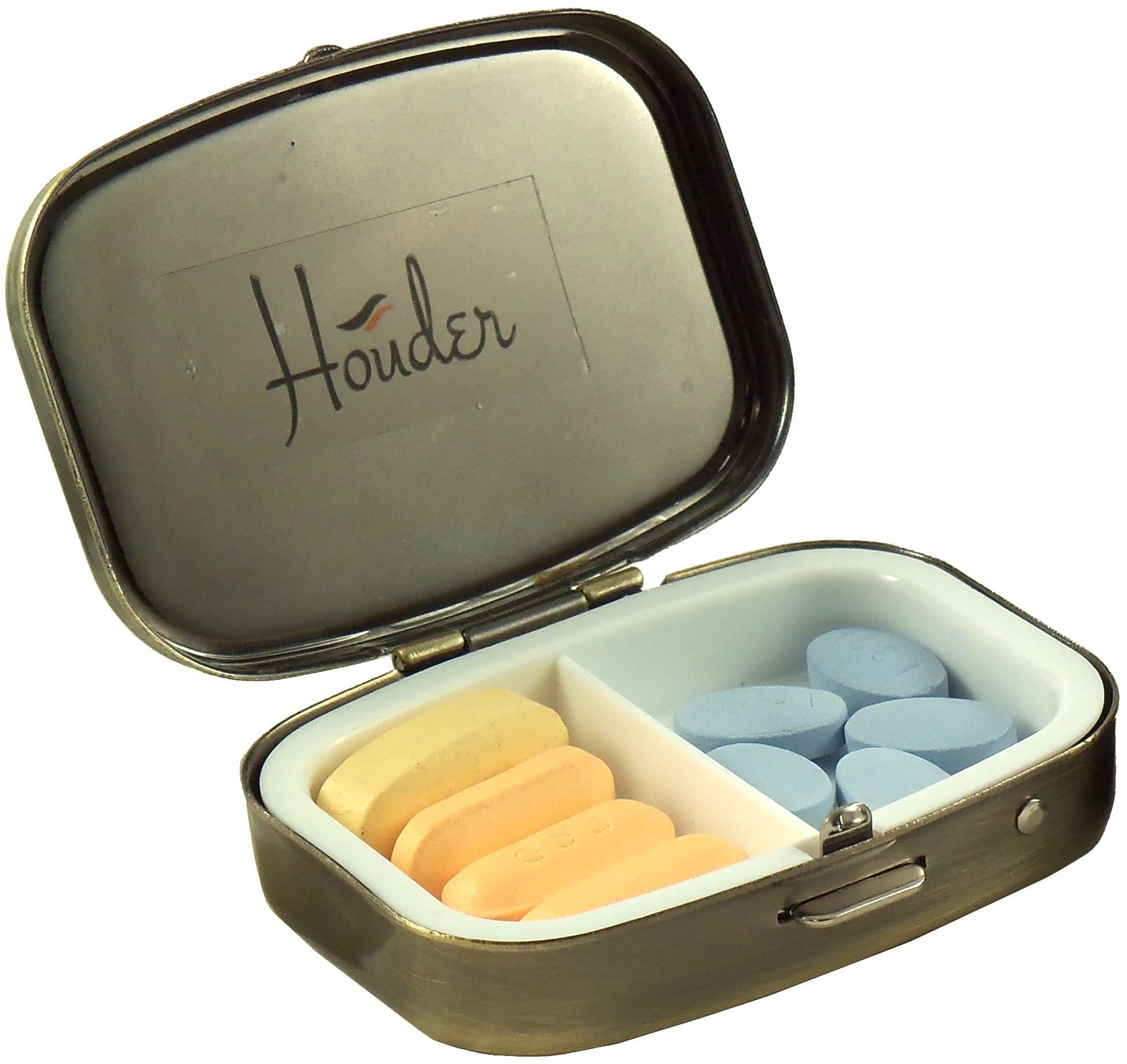 Classy Brass Metal Pill Box for Purse or Pocket - Gift Box Included Houder