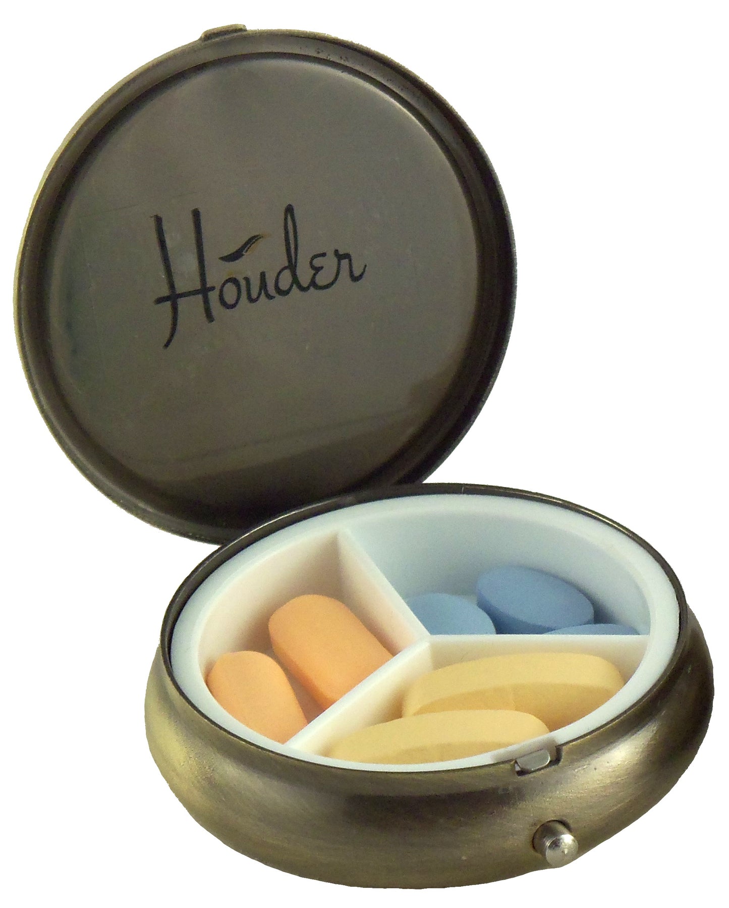 Classy Brass Metal Pill Box for Purse or Pocket - Gift Box Included Houder