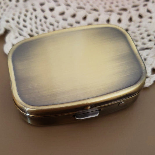 Classy Brass Metal Pill Box for Purse or Pocket - Travel Pill Case with Gift Box